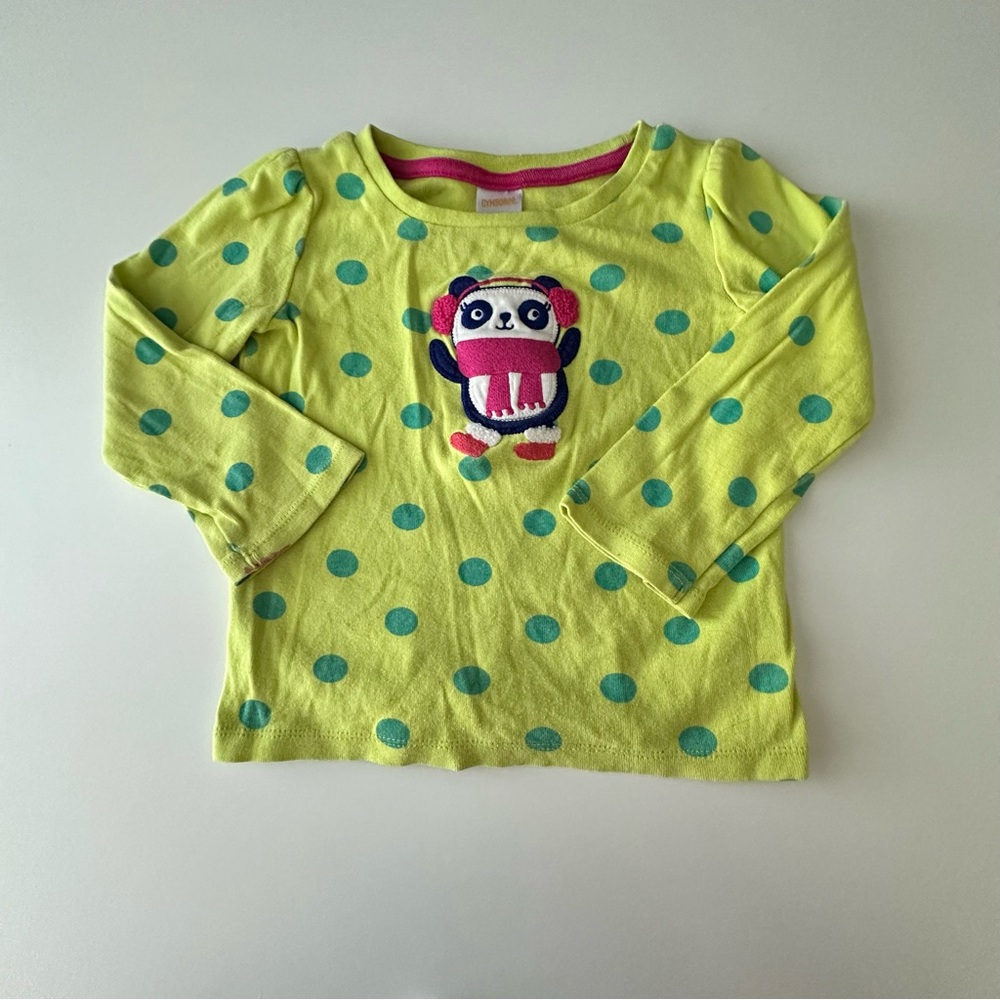 Gymboree Lime Panda Green Polka Dot Long Sleeve Tee